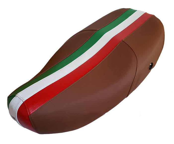 Vespa LX 50 / 150 Cinnamon Brown or Black  Italian Racing Stripe Seat Cover